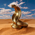 A gold snake statue in the desert

Description automatically generated