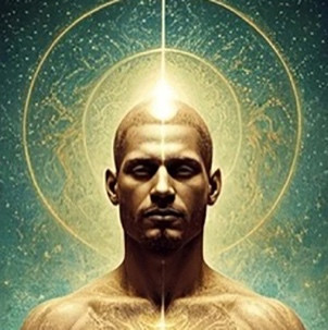 A person with a light shining on his head

Description automatically generated