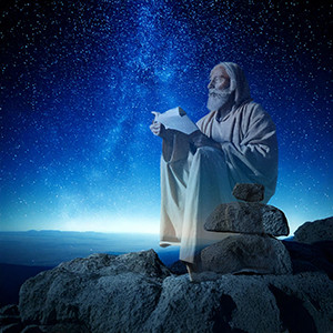 A person sitting on a rock reading a book

Description automatically generated